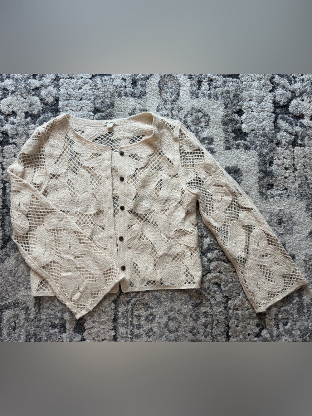 Ultra Pink Open-Knit Floral Button-Front Cardigan/Top in Cream